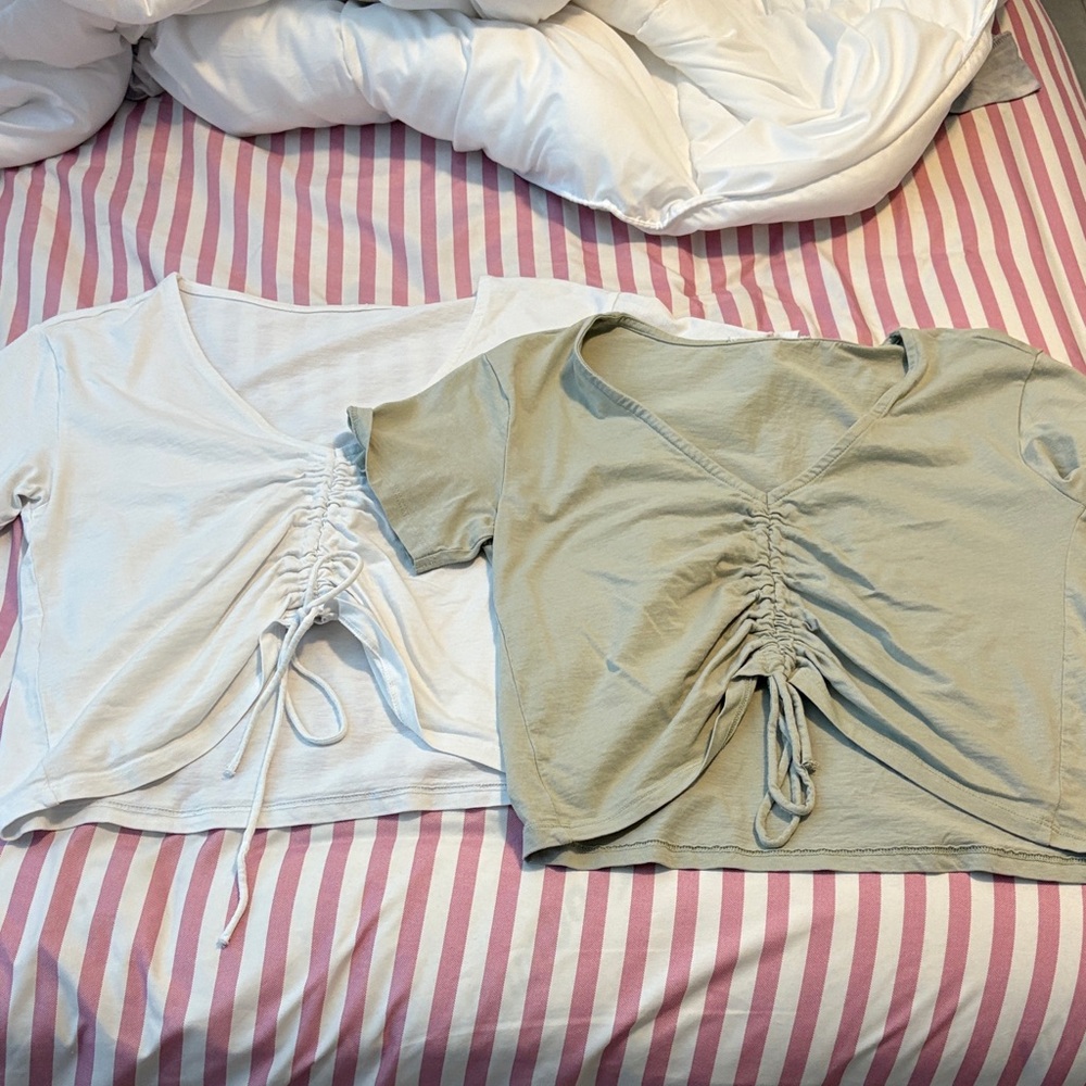 PacSun White and Sage Green Ruched Front Crop Tops - Selling the Duo!